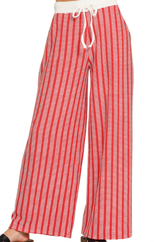 Red Raised Rib Striped Pant