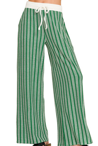 Green Raised Rib Striped Pant