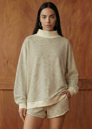 Stripe Print Mock Neck Oversized Sweatshirt