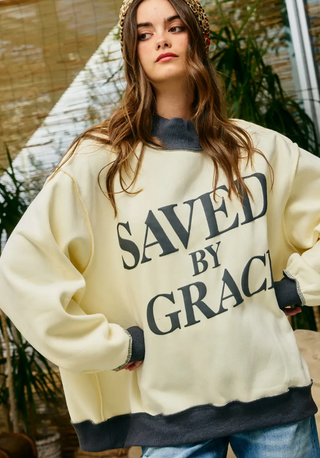 Saved By Grace Puff Print Sweatshirt