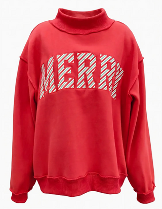 Merry Embroidered Mock Neck Sweatshirt