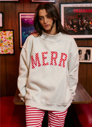 Merry Embroidered Mock Neck Sweatshirt