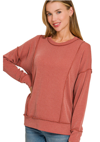 Rust Ribbed Longsleeve Pullover