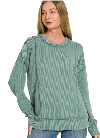 Jade Ribbed Longsleeve Pullover