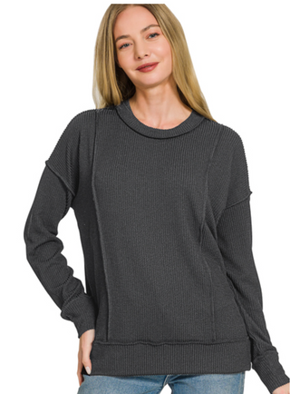 Black Ribbed Longsleeve Pullover