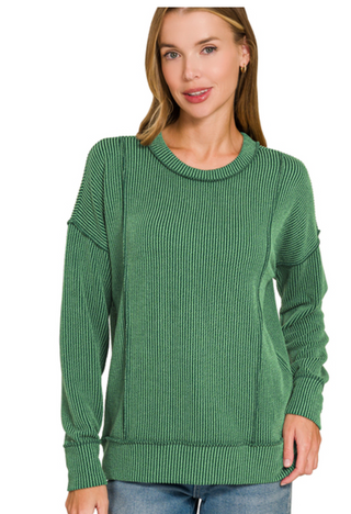 Green Ribbed Longsleeve Pullover