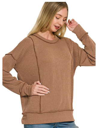 Brown Ribbed Longsleeve Pullover