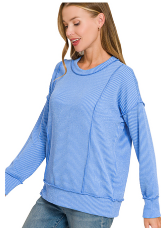 Blue Ribbed Longsleeve Pullover