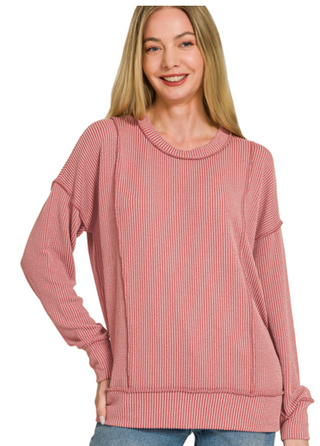 Rose Ribbed Longsleeve Pullover