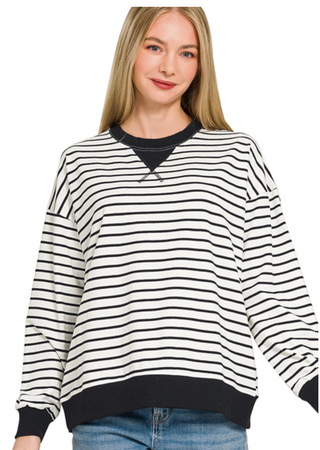 White & Black Striped Pullover