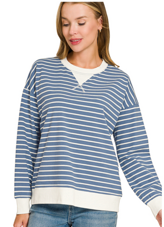 Dusty Blue Striped Pullover