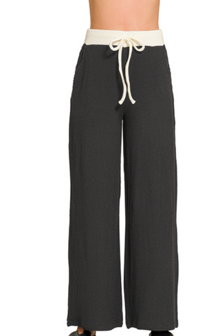 Black Raised Rib Pant