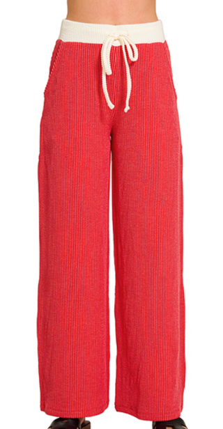 Red Raised Rib Pant