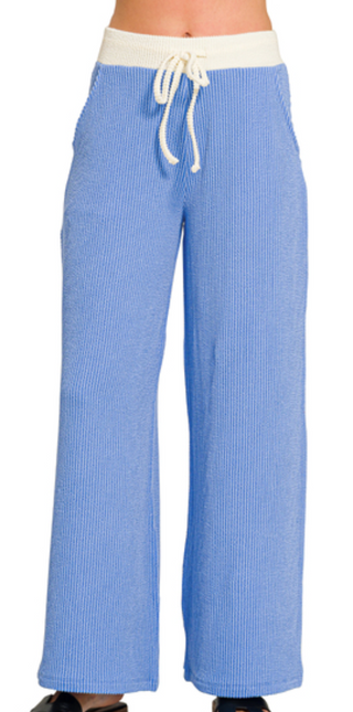 Blue Raised Rib Pant