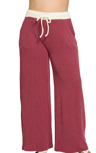 Burgundy Raised Rib Pant