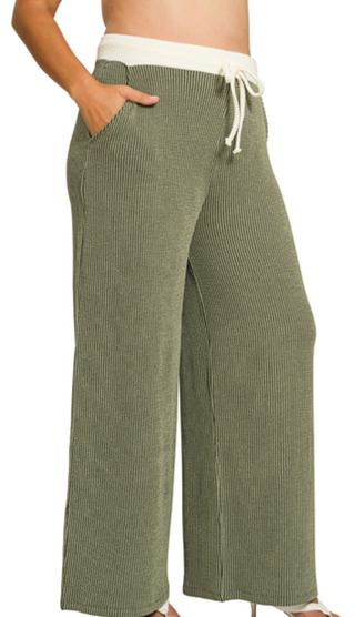 Olive Raised Rib Pant