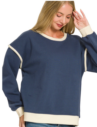 Navy Contrast Trim Sweatshirt