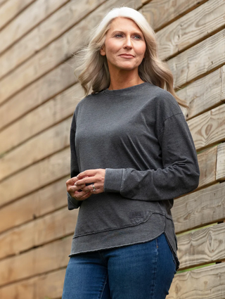 Black Long Sleeve Vintage Washed Poncho Tee