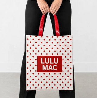 Lulu Mac REUSABLE TOTE - WHITE/RED DOT