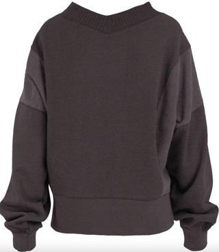 Espresso Cupid V Neck Fleece with Reversed Fleece Inserts