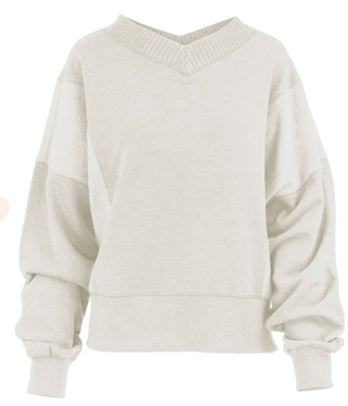 Ivory Cupid V Neck Fleece with Reversed Fleece Inserts