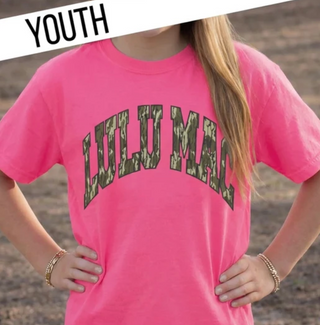 Lulu Mac Mossy Oak Bottomland Neon Pink Youth Comfort Colors Tee