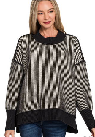 Black Exposed Seam Two Tone Sweater