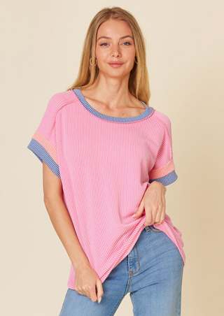 Pink Colorblock Sleeve Top