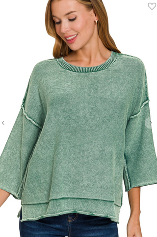 Hunter Green 3/4 Sleeve Boxy Sweater