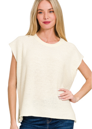 Ivory Oversized crew neck sweater vest