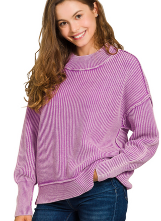 Violet Washed side slit oversized sweater