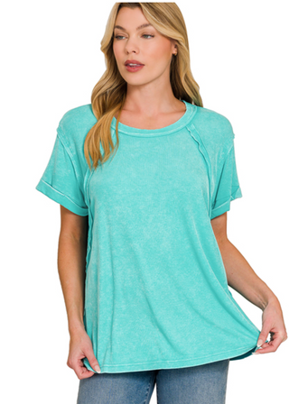 Turquoise Washed Ribbed Top