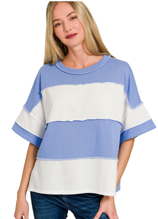 Blue Exposed Seam Stripe Top