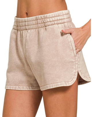 Mocha Acid Wash Shorts