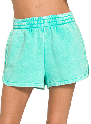 Mint Acid Wash Shorts
