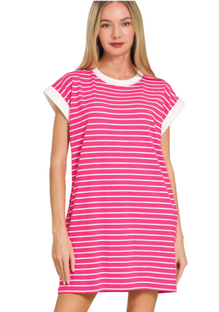 Pink Striped T-Shirt Dress