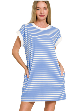 Blue Striped T-Shirt Dress