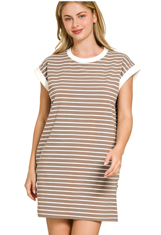 Mocha Striped T-Shirt Dress