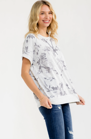 Heather Grey Floral Print Knit Top
