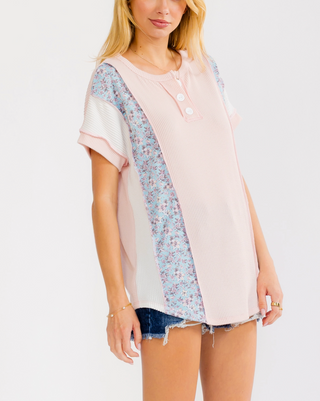 Rose Floral Mixed Print Henley Top