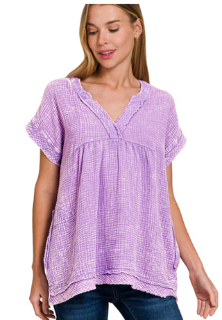 Lavender Washed Gauze Top