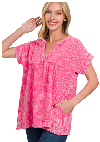 Pink Washed Gauze Top
