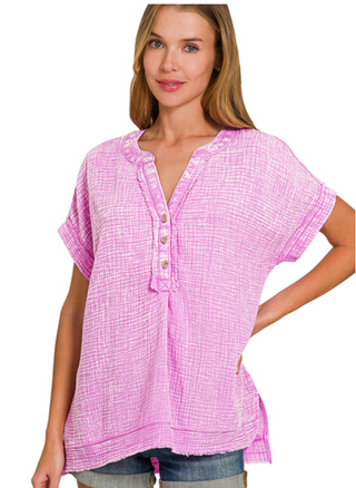 Mauve Gauze Henley Top