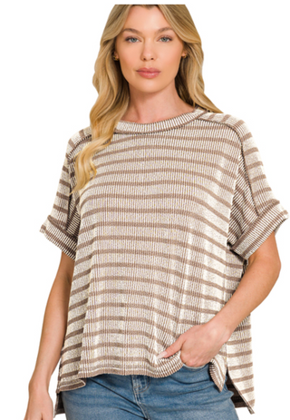 Mocha Stripe Ribbed Top