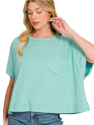 Heather Turquoise Exposed Seam Boxy Top