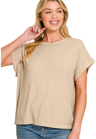 Mocha Acid Wash Ribbed Top