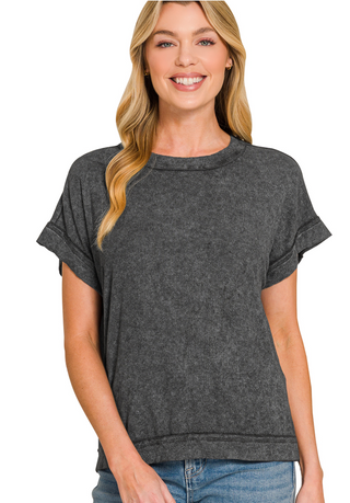 Ash Black Acid Wash Ribbed Top