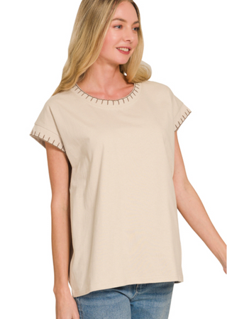 Beige Stitch Detailed Top