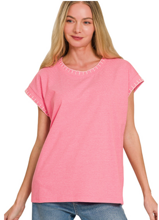 Pink Stitch Detailed Top