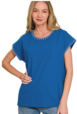 Blue Stitch Detailed Top
